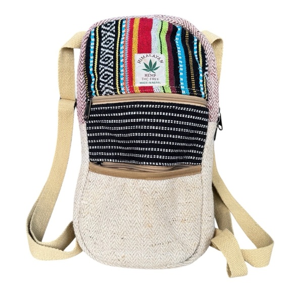NEW Himalayan Hemp THC Free Multicolor Backpack Nepal Sustainable Boho Rasta Y2K - Picture 1 of 9